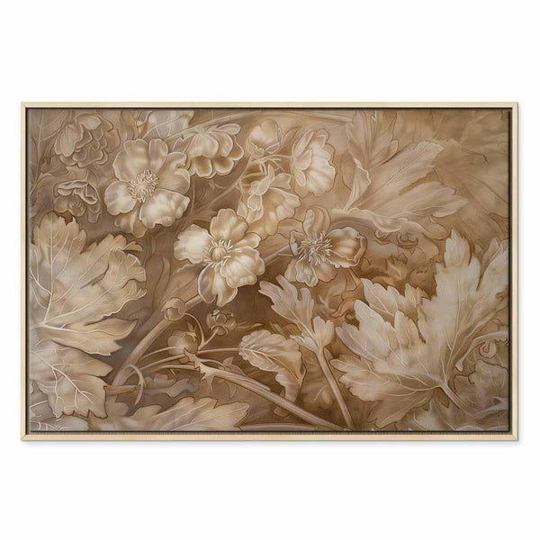 Quadro - Floral Ornaments Carved in Delicate Sepia and Brown Shades