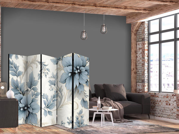 Paravento - Turquoise Flowers in Retro Vibe Floral Ornaments