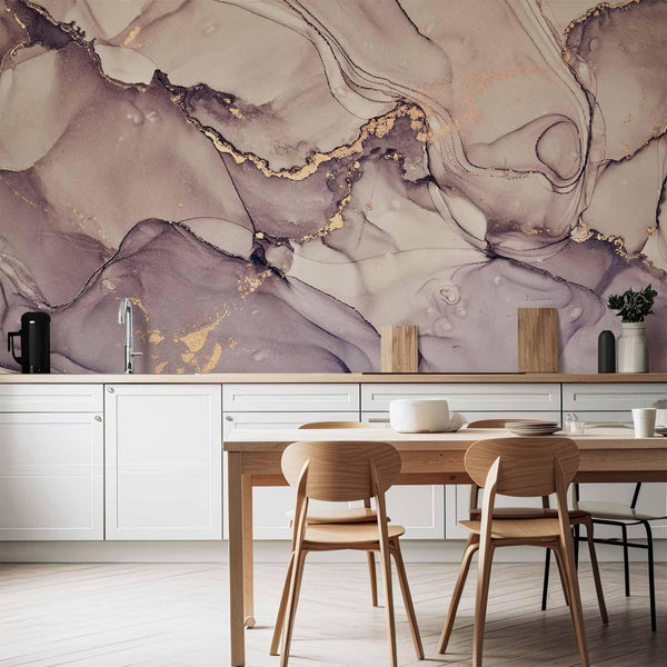 Carta da parati - Watercolour Abstraction - Powder Pink Marble With Gold Accents