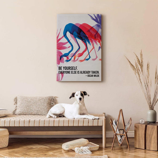 Quadro - Colorful Flamingos - Inspirational Quote with Colorful Bird Silhouettes