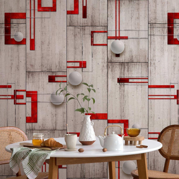 Carta da parati - Concrete, red frames and white knobs