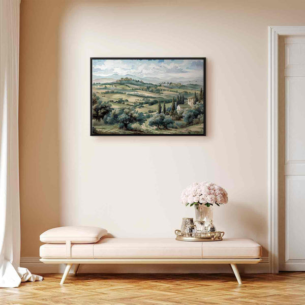 Quadro - Landscape with Green Fields and Trees Tuscan Sunny View