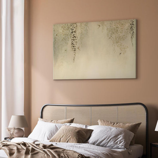 Quadro - Spring Orchard - Hummingbirds Among Tree Branches in Beige Shades