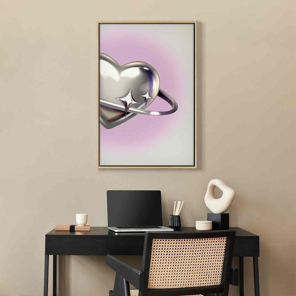 Quadro - Cosmic Heart - Silver Heart with a Ring on a Purple Background