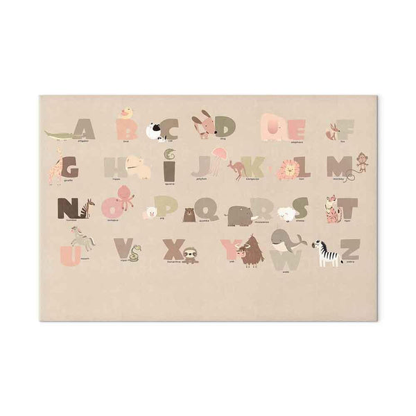 Quadro - Alphabet at the Zoo - Joyful Animals and Their Names on a Beige Background