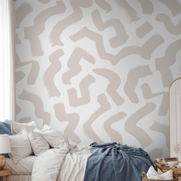 Carta da parati - Abstract composition - beige patterns in shapes on a white background