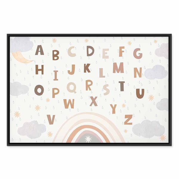 Quadro - Letters Above the Rainbow - Letters Among Streams of Rain and Clouds with a Rainbow Moon and Stars on a Light Background