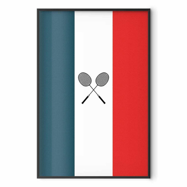 Poster - French Flags and Black Badminton Rackets