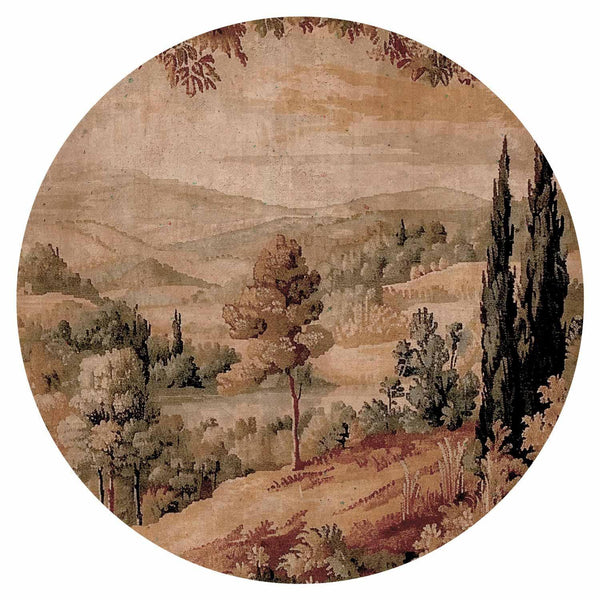 Carta da parati rotondi - Mediterranean landscape - old tapestry with a hill and a lake
