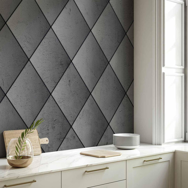 Carta da parati - Grey symmetry - geometric pattern in concrete pattern with black joints