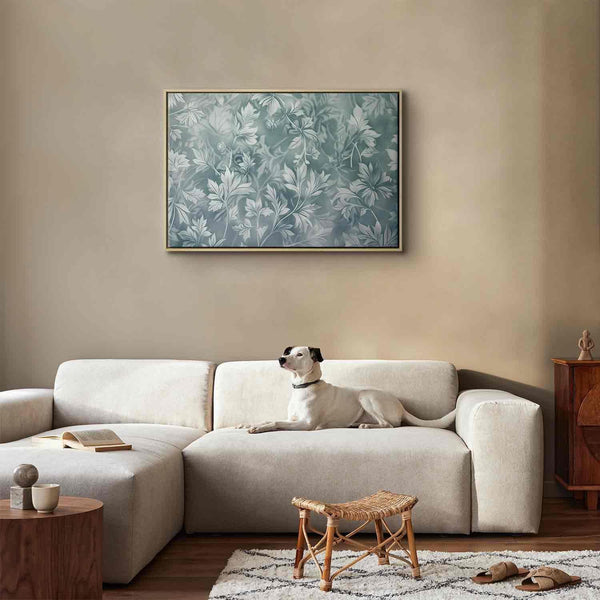 Quadro - Ornaments in Worn Muted Turquoises: Delicate Plant Pattern