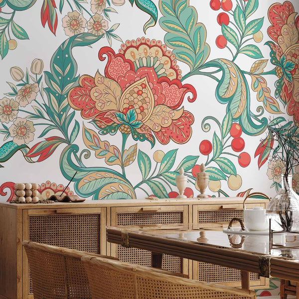 Carta da parati - Ethnic vegetation - plant motif with ornaments in coloured flowers