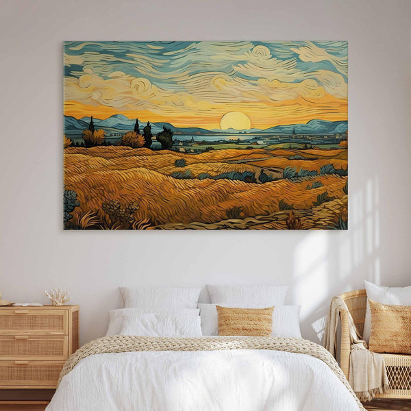 Quadro XXL - Impressionistic fields - painted golden landscape with fields of grain