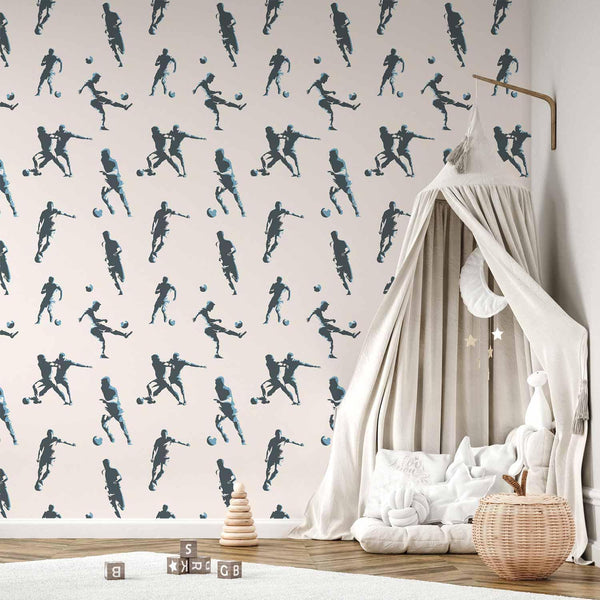 Tappezzeria murale - Football Characters - Action and movement in silhouettes on a light background