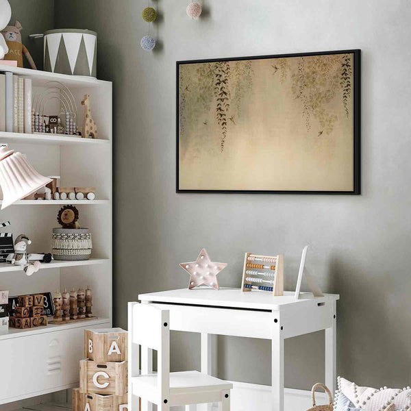 Quadro - Spring Orchard - Hummingbirds Among Tree Branches in Beige Shades