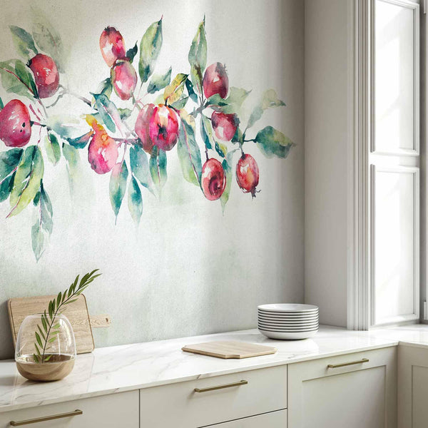 Carta da parati - Apple branch - landscape with a plant and red apples on a white background