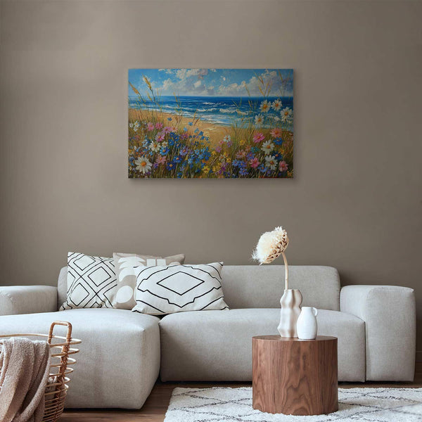 Quadro - Seascape – wildflowers and a view of the rough sea