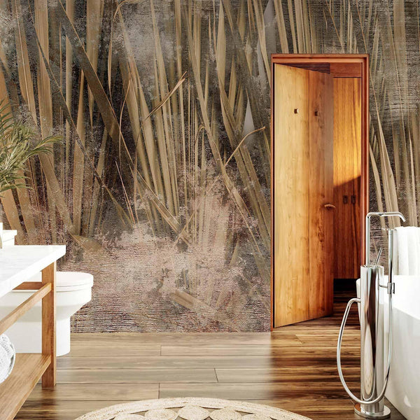 Carta da parati - Dry leaves - landscape of tall grasses in boho style with paint patterns