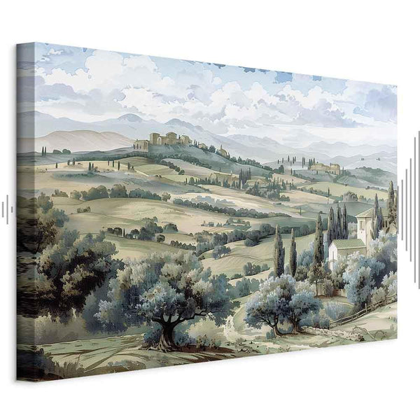 Quadro - Landscape with Green Fields and Trees Tuscan Sunny View
