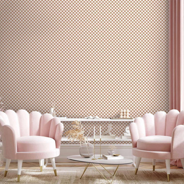 Tappezzeria murale - Checkerboard Pattern - Brown-White Grid with a Subtle Noise