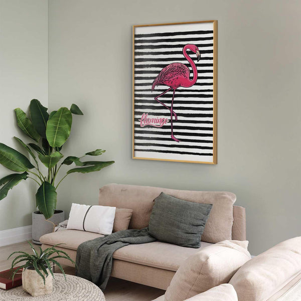 Poster - Black Stripes and Flamingo