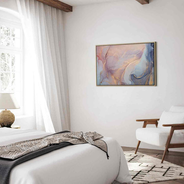 Quadro - Pink and blue marble - abstract watercolour with gold accents