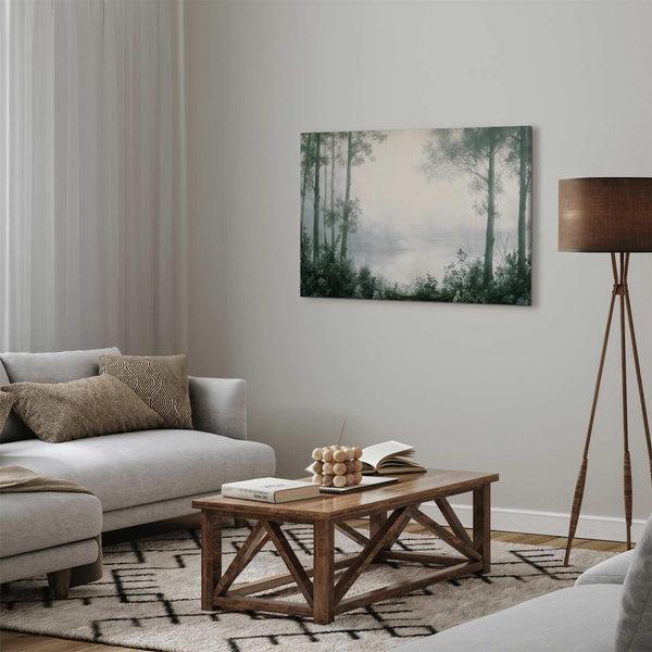 Quadro - Retro Landscape Grove Trees and Pond in Patinated Shades of Green