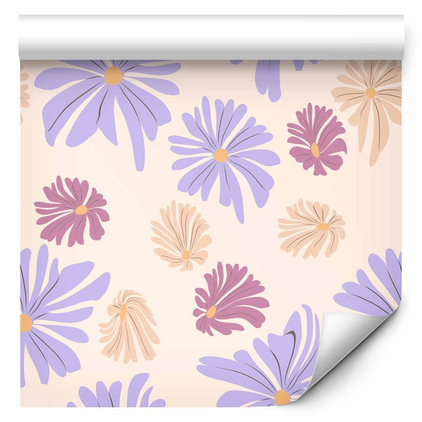 Tappezzeria murale - Floating Flowers - Tiny - wind-borne flowers in three colors - on a light background