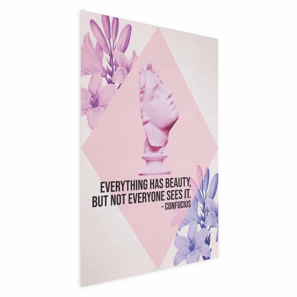 Poster - Confucius on Beauty - a bust in pink with flowers and a quote