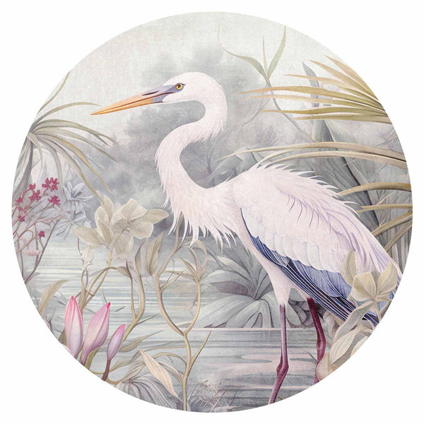 Carta da parati rotondi - Heron wading in a pond - illustration in bright colours