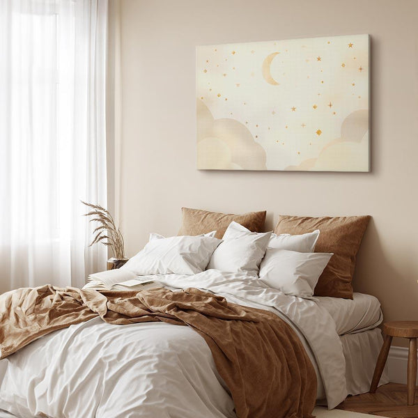 Quadro - Bright Night - Moon Accompanied by Many Stars on a Light Background