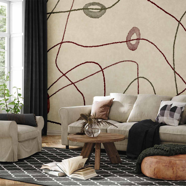 Carta da parati - Lines and shapes – bead labyrinth on a pale washed background