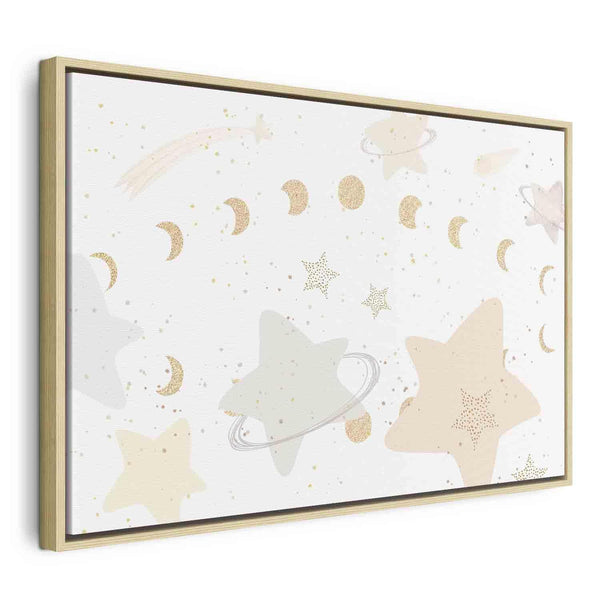 Quadro - Fairy-Tale Galaxy - Phases of the Moon in Yellow Tones Among Stars in Beige and Ash Colors with Stardust