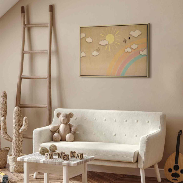 Quadro - Holiday Sky - Sunny Day with a Rainbow and Flying Birds