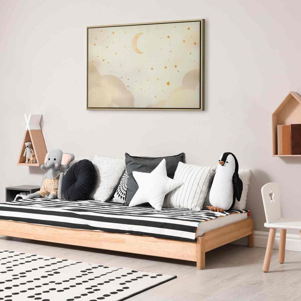 Quadro - Bright Night - Moon Accompanied by Many Stars on a Light Background