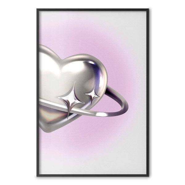 Poster - Cosmic Heart - silver heart with a ring on a purple background