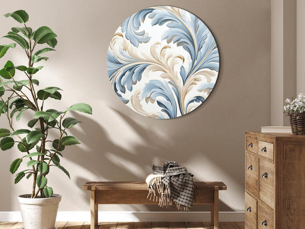 Quadro rotondo - Baroque Ornaments in Light Cream-Blue Hues