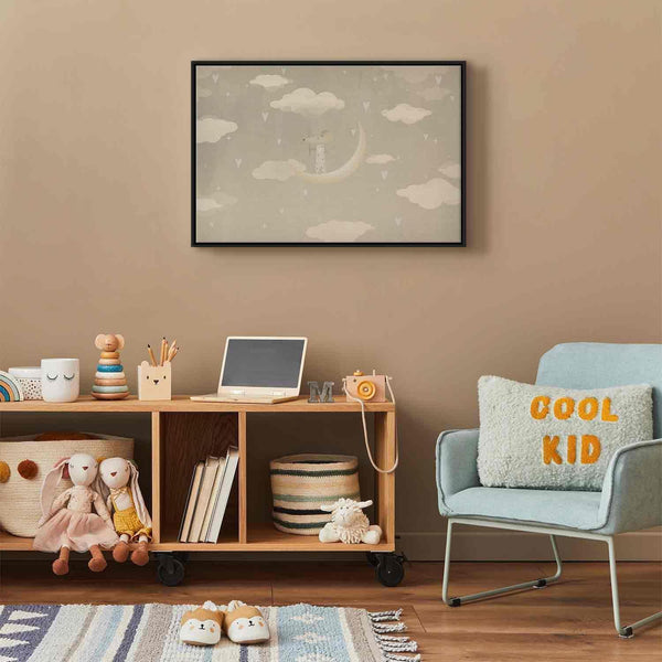Quadro - Little Conqueror - A Mouse in Heart Pajamas on the Moon Among Clouds