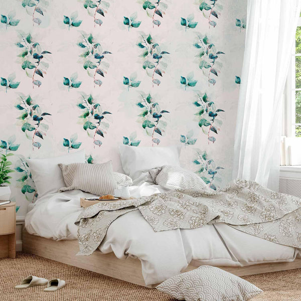 Carta da parati - Mint green nature - solid floral pattern with green leaves
