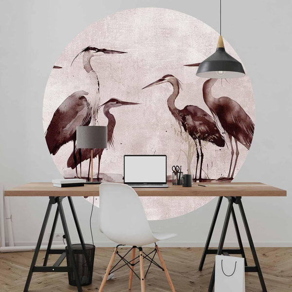 Carta da parati rotonda - Herons painted with ink