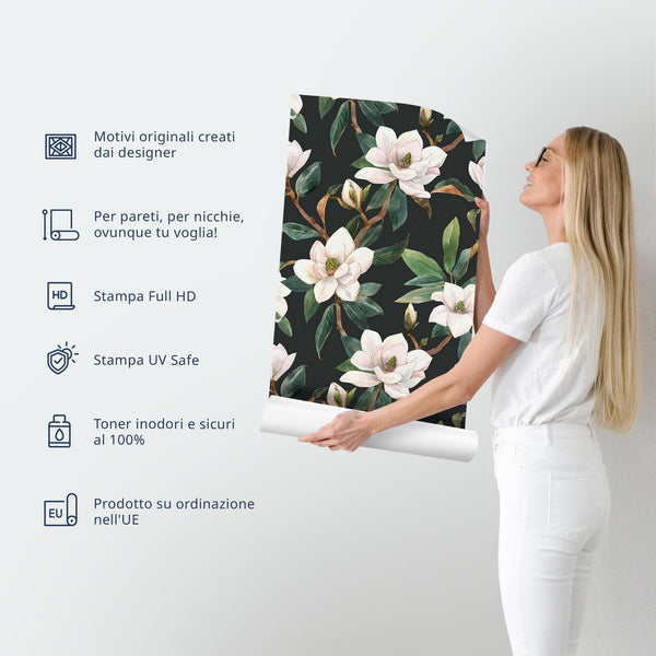 Tappezzeria murale - Peonies on graphite background