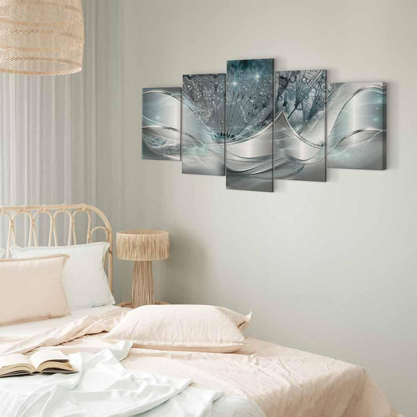 Quadro - Sparkling Dandelions (5 Parts) Blue Wide