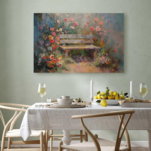 Quadro - Flowery bench - impressionist painting full of flowers