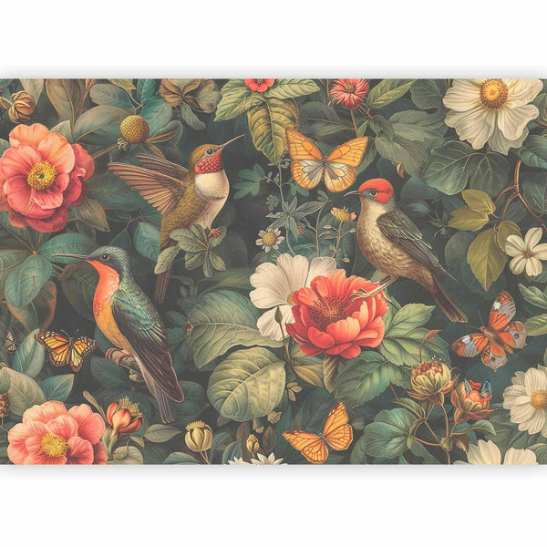 Carta da parati - Flowers, birds and butterflies – vintage-style illustration