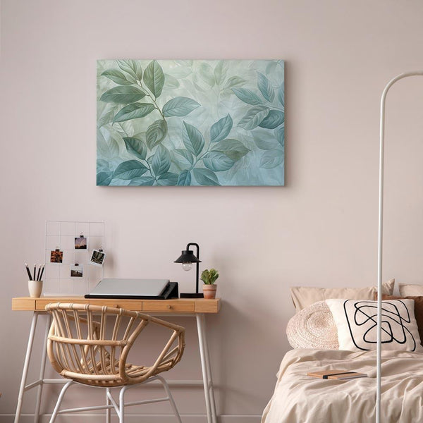 Quadro - Large Leaves in Shades of Green-Mint: Botanical Motif