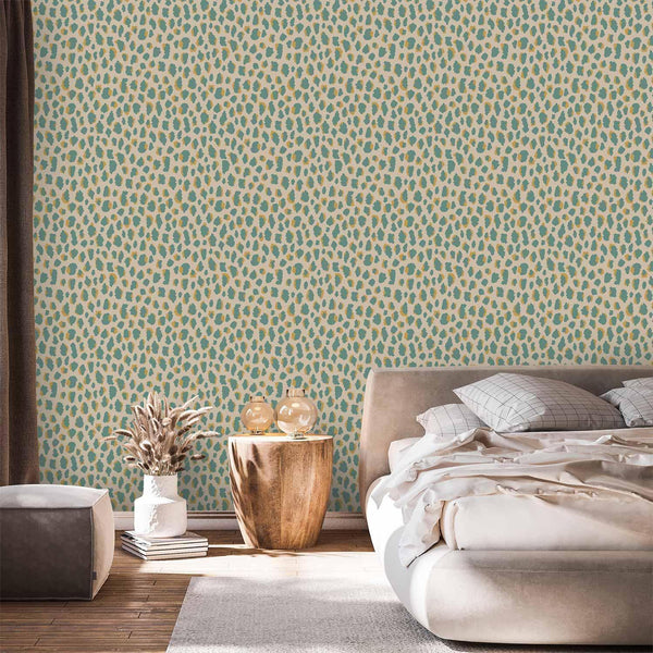 Tappezzeria murale - Giraffe Pattern - animal pattern in turquoise spots on a light background