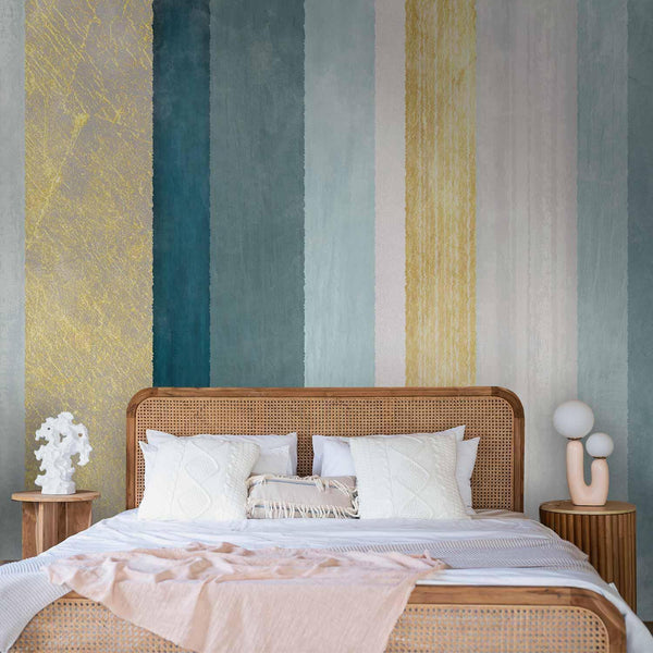 Carta da parati - Striped pattern - abstract background in stripes in blue tones with gold pattern