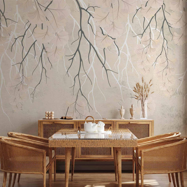 Carta da parati - Abstract falling leaves - subtle nature motif with branches