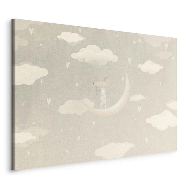 Quadro - Little Conqueror - A Mouse in Heart Pajamas on the Moon Among Clouds