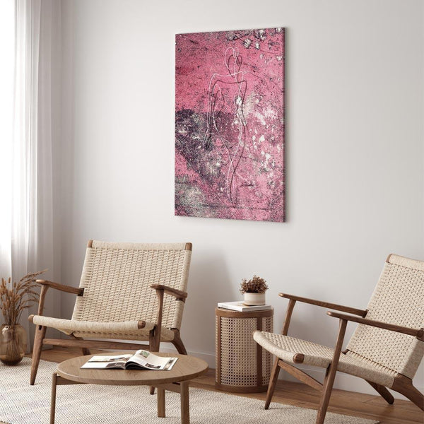 Quadro - Figure on Pink Background (1-part) - Female Silhouette in Marble